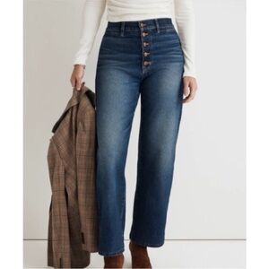 Madewell The Curvy Perfect Vintage Wide Leg Jeans Silver Tack buttons.